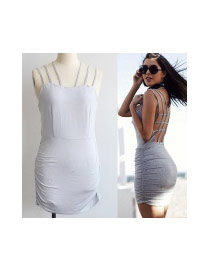 Sexy Yellow Pure Color Design Bandage Backless Package Hip Slim Dress