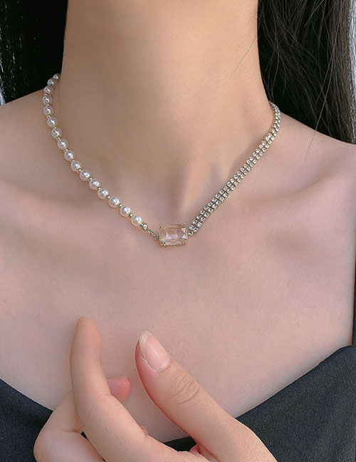 Collar De Perlas Y Cadena De Garra De Diamante De Aleación