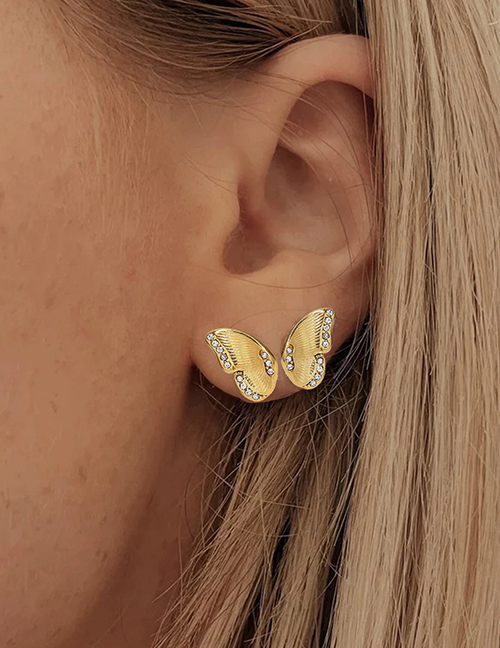Stainless Steel Diamond Butterfly Stud Earrings