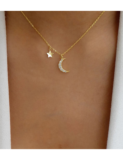 Collar De Aleación De Estrella Y Luna Con Diamantes