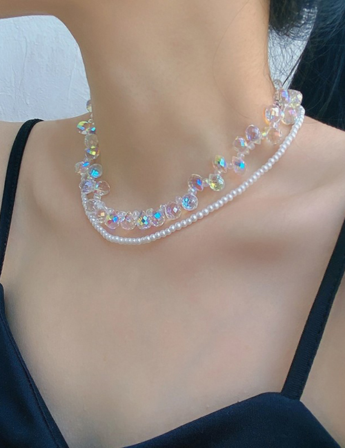 Collar Doble De Perlas Con Cuentas De Cristal Multicolor