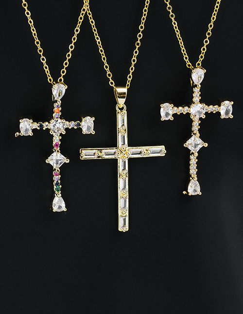 Collar De Cruz De Diamantes Chapado En Oro De Latón