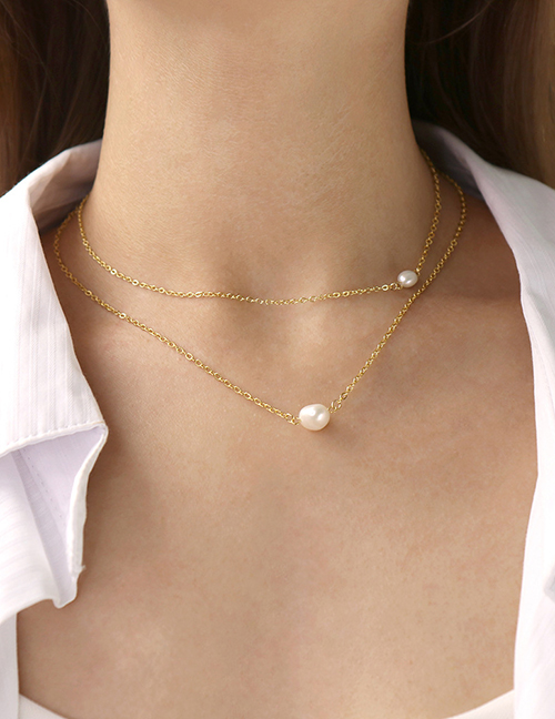 Collar Doble De Perlas De Cobre Chapado En Oro