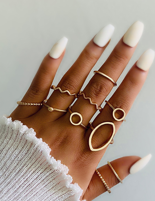 Fashion Gold Alloy Ring Wave Ring Set Of 10
