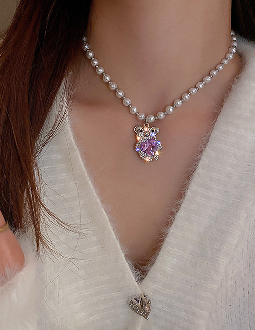 Collar De Perlas De Aleación Con Incrustaciones De Diamantes Y Perlas
