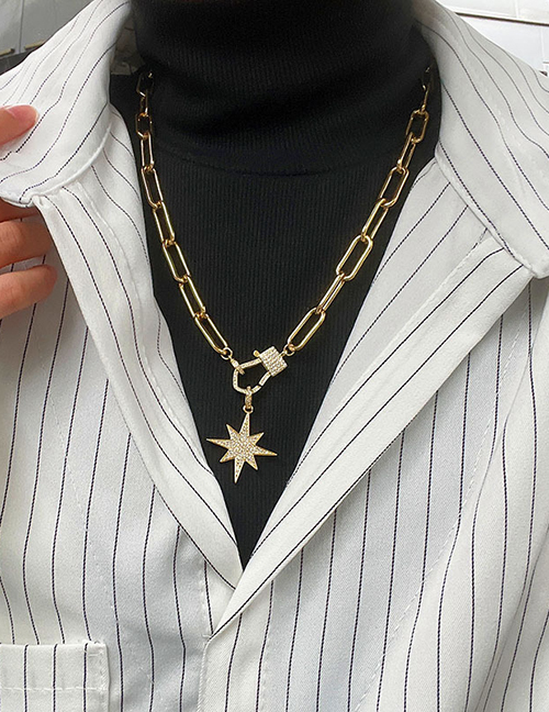 Collar Estrella De Cobre Y Circonio Con Baño De Oro