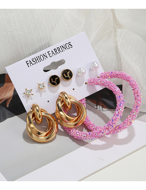 Fashion Gold Color Geometric Sequins Stars And Pearl Earrings Set