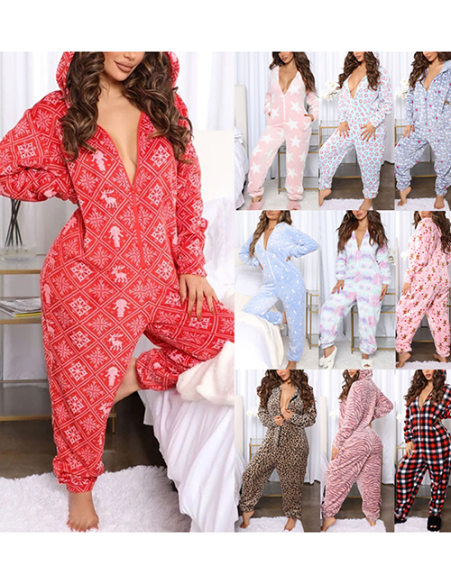 Pijama De Una Pieza Con Capucha Y Estampado Navideño