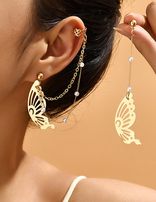 Ear Cuff De Mariposa Asimétrica Hueca De Aleación
