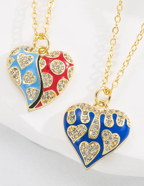 Collar De Corazón De Bloque De Color De Diamante Chapado En Oro De Cobre