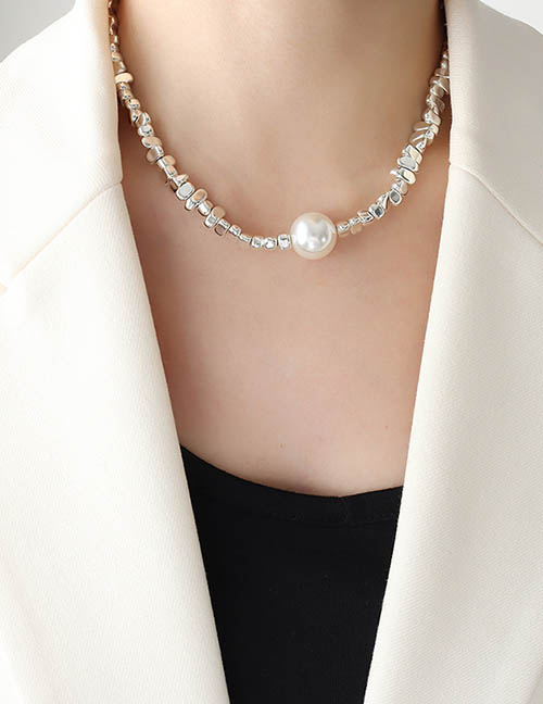 Collar De Perlas Con Cuentas De Plata Triturada De Titanio