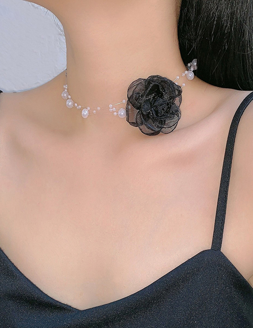 Collar De Flores De Malla De Cadena De Perlas De Aleación