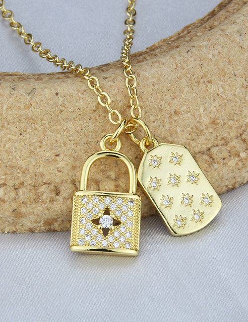 Collar Con Candado De Oro Con Etiqueta En Forma De Estrella De Circonio Con Incrustaciones De Cobre Chapado En Oro