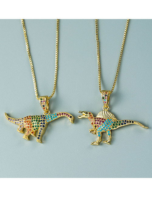 Collar Dinosaurio De Cobre Con Baño De Oro Y Circonio De Color