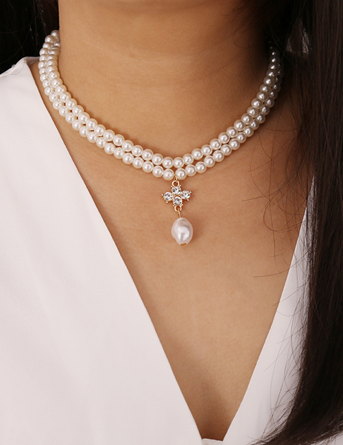 Collar Doble Estrella De Diez Diamantes Con Cuentas De Perlas