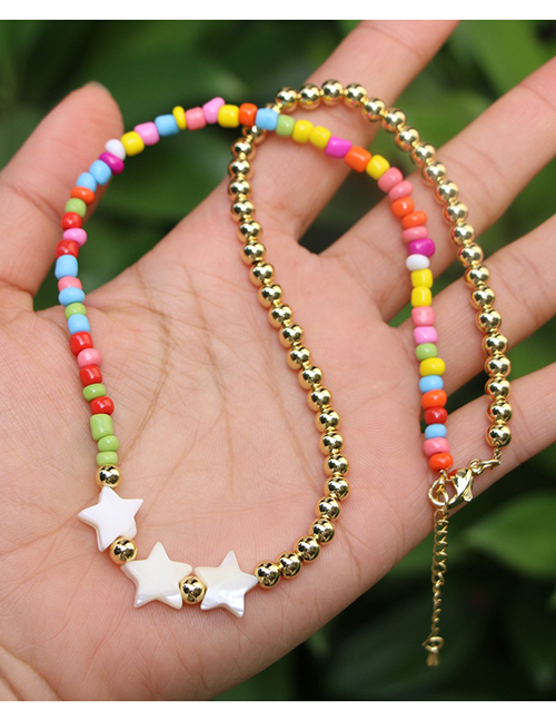Collar De Estrella De Cinco Puntas Con Cuentas De Colores Y Costuras De Perlas