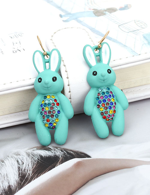 Aretes De Aleación Con Diseño De Conejo Pintado Con Diamantes