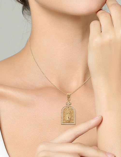 Fashion Gold Color Copper Diamond Cross Virgin Mary Necklace