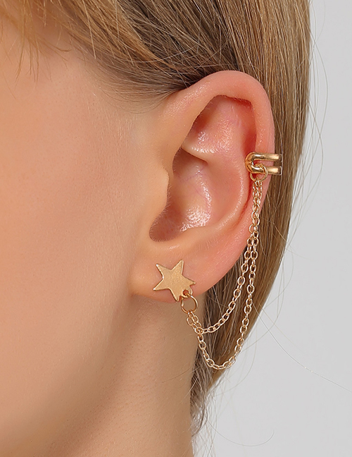 Ear Cuffs Con Cadena De Estrella Geométrica De Aleación