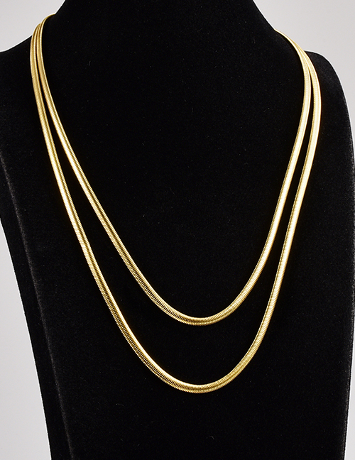 Collar Doble De Cadena De Hueso De Serpiente Chapado En Oro De Acero Titanio