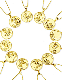 Collar Redondo Con Colgante De Zodiaco Chapado En Oro Brillante