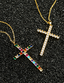 Collar De Cruz De Oro Con Micro Incrustaciones De Circonitas De Colores K