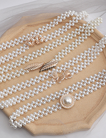 Cadena De Cintura De Perlas Elásticas Con Hebilla Redonda De Diamantes De Imitación