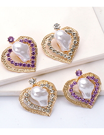 Pendientes De Perlas De Diamantes De Aleación En Forma De Corazón