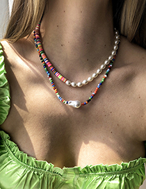 Collar Doble De Perlas De Perlas De Arroz De Color
