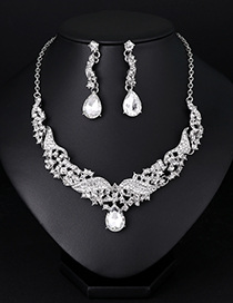 Conjunto De Collar De Pendientes Geométricos De Diamantes De Imitación En Forma De Gota De Aleación