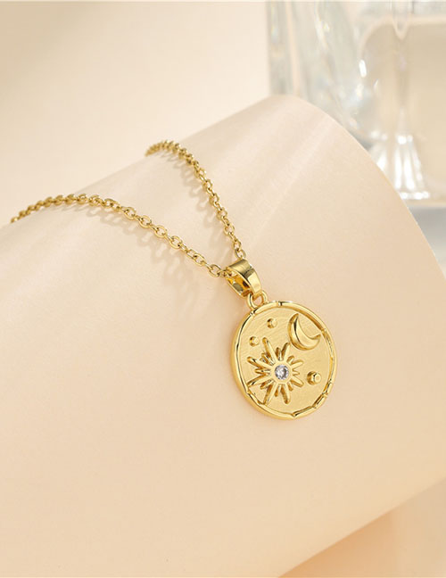 Collar De Círculo De Luna Y Estrella De Diamante Chapado En Oro De Acero Titanio