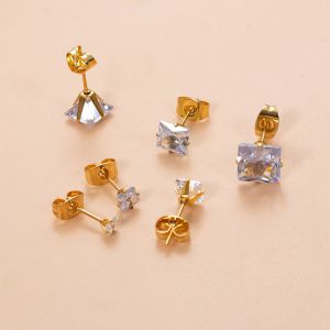 Clavos Piercing Geométricos De Acero Inoxidable Con Incrustaciones De Diamantes (individuales)