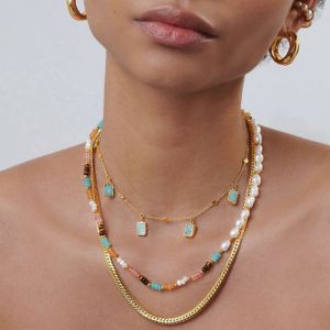 Conjunto De Collar Y Pulsera Geométrica De Perlas