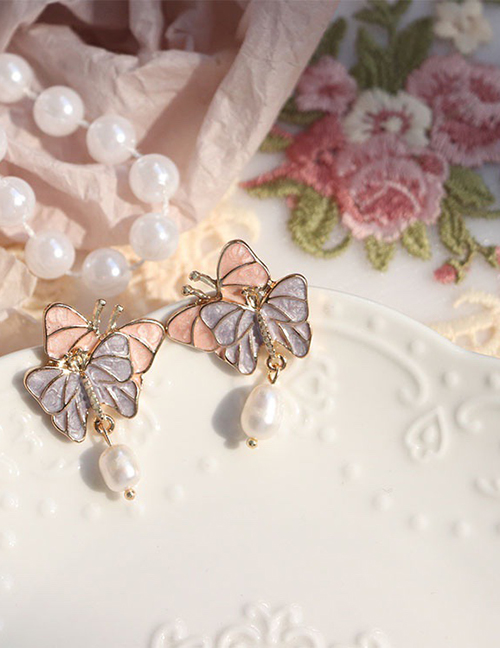 Pendientes De Perlas De Mariposa De Aceite De Goteo De Aleación