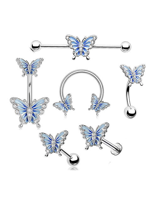 Titanio Acero Diamante Goteo Aceite Mariposa Piercing Ombligo Anillo Stud Pendientes Labio Stud Set