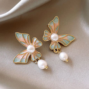 Pendientes De Perlas De Mariposa Con Pintura Al Óleo De Aleación