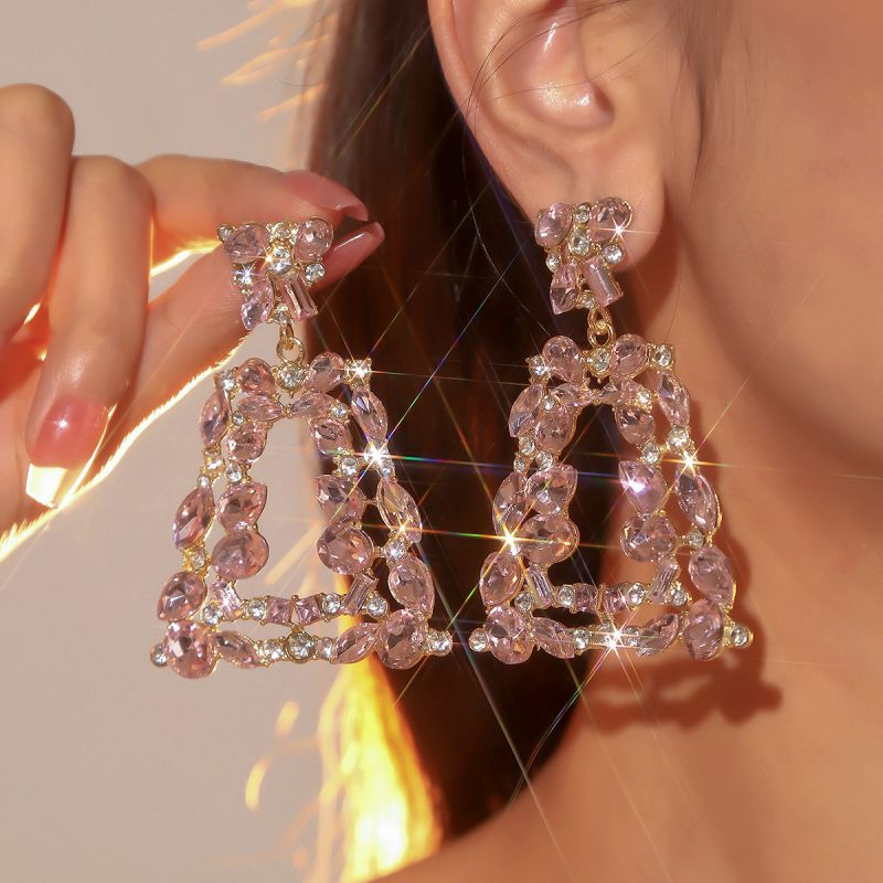 Pendientes Geométricos De Diamantes De Imitación De Cristal Pendientes Colgantes Trapezoidales