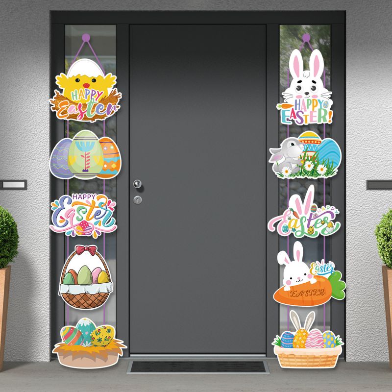 Huevo De Pascua De Dibujos Animados De Papel Conejo Colgando De La Puerta