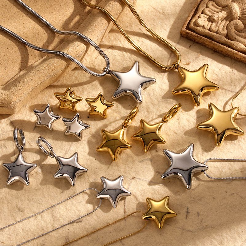Collar Estrella De Cinco Puntas Brillante De Acero Titanio