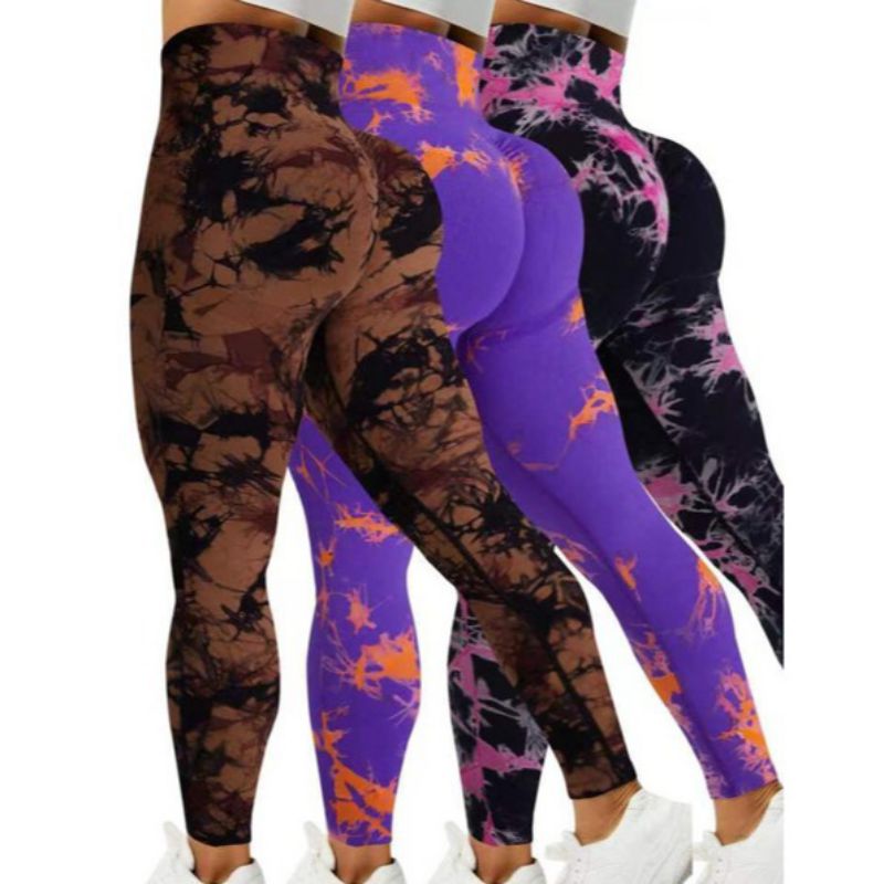 Pantalones De Yoga De Talle Alto Sin Costuras Con Efecto Tie-dye De Nailon
