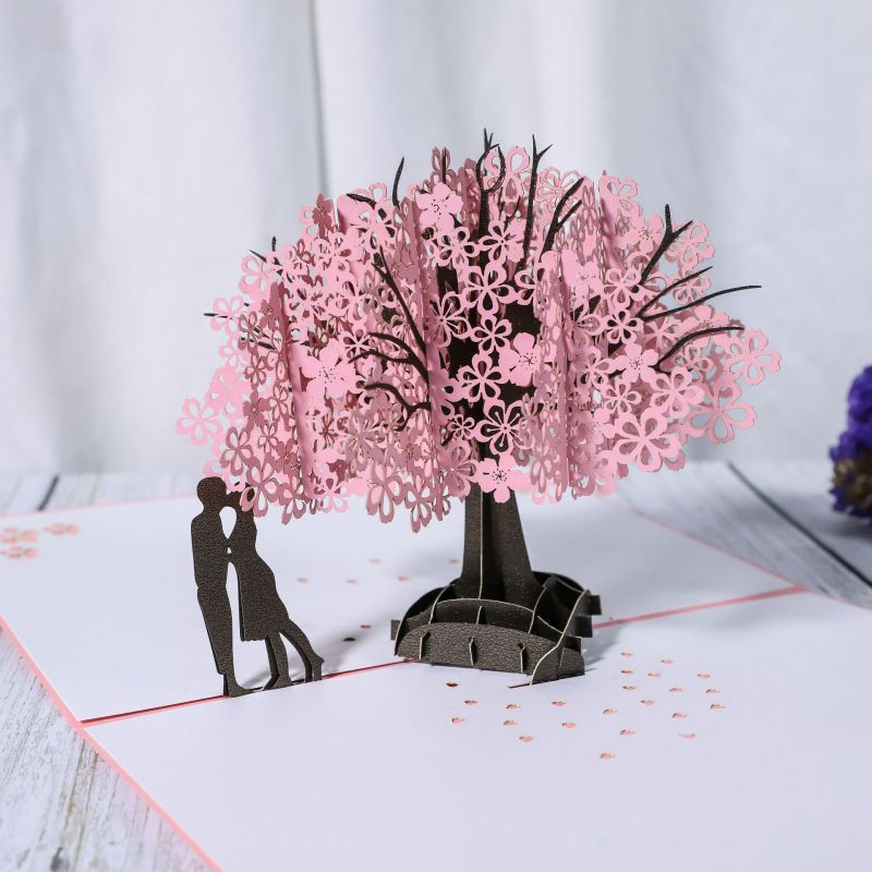 Tarjeta De Felicitación Tridimensional Del Árbol De Cerezo En Flor 3d