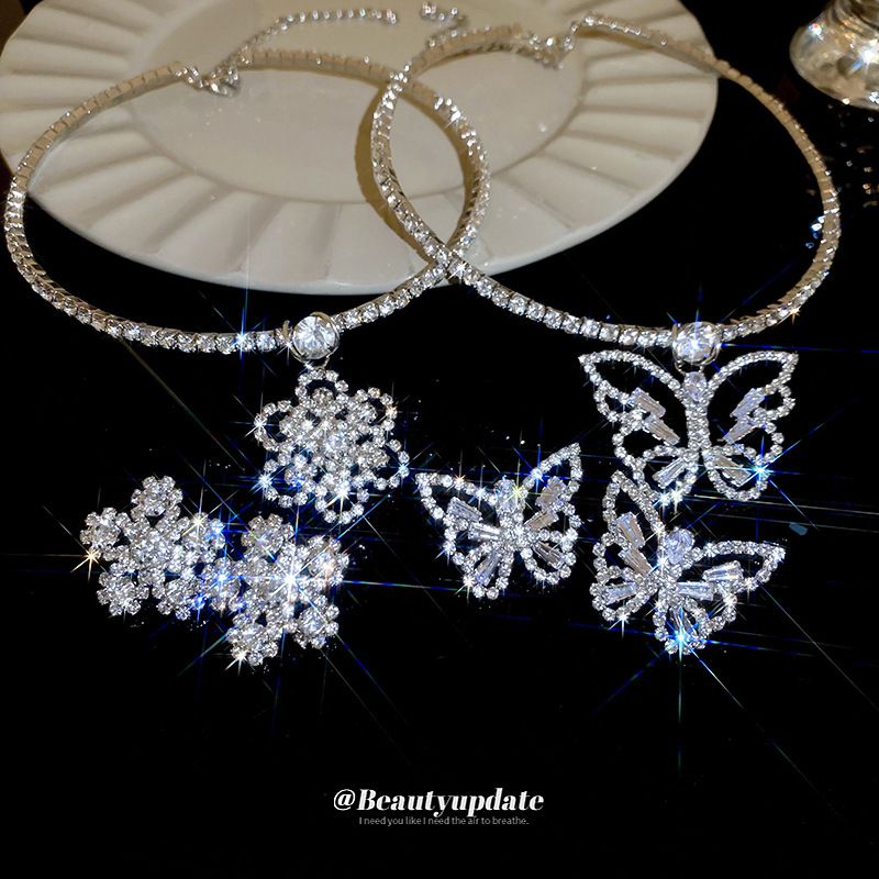 Conjunto Collar Y Pendientes Mariposa Cobre Diamantes