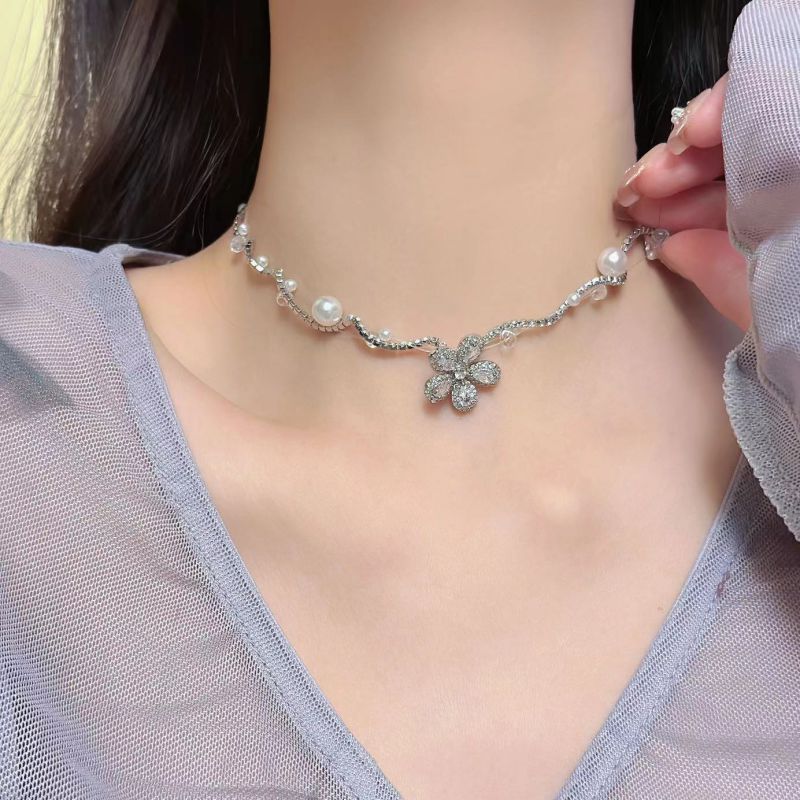 Collar De Perlas Y Flores De Diamantes De Cobre