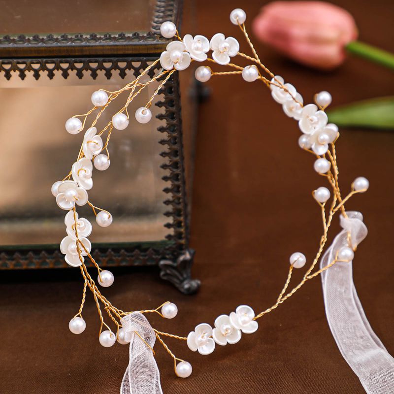 Diadema De Flores Trenzadas Con Perlas
