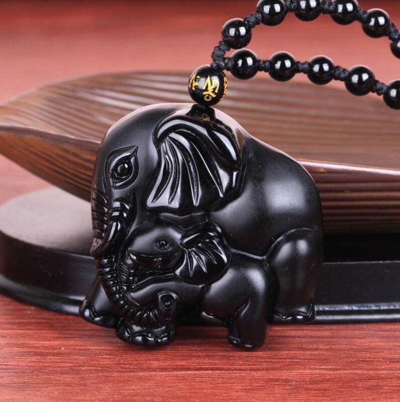 Collar De Hombre Elefante De Obsidiana