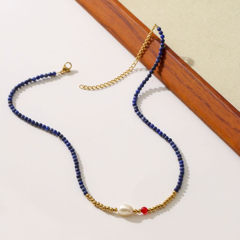 Collar De Perlas De Lapislázuli Con Cuentas Redondas