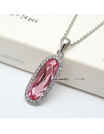 Apparel Pink Simple Oval Design Crystal Crystal Necklaces