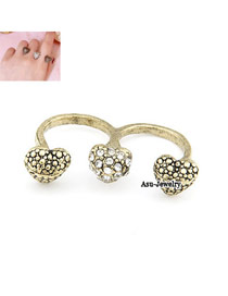 Wide Gold Color Three Heart Alloy Korean Rings