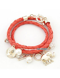 Friendship Orange Elephant Pendant PU Korean Fashion Bracelet