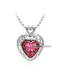 Inspiratio Pink Hollow Out Heart Design Crystal Crystal Necklaces